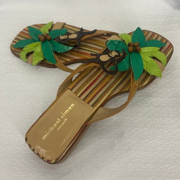 Michael Simon New York Monkey in Palm Tree Slide Sandals Leather women sz 7-1/2 - Picture 2 of 8